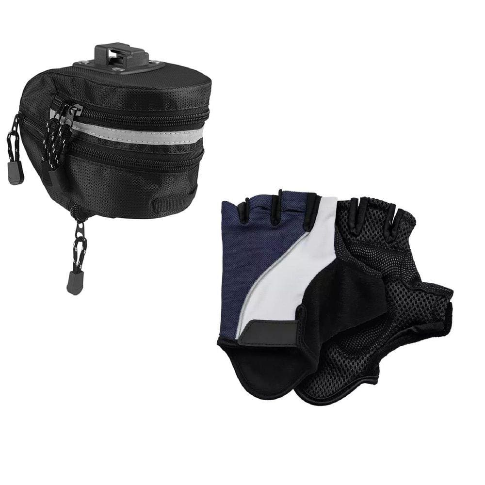 Kit Luva P/ Ciclismo Unissex + Bolsa de Selim Tramontina
