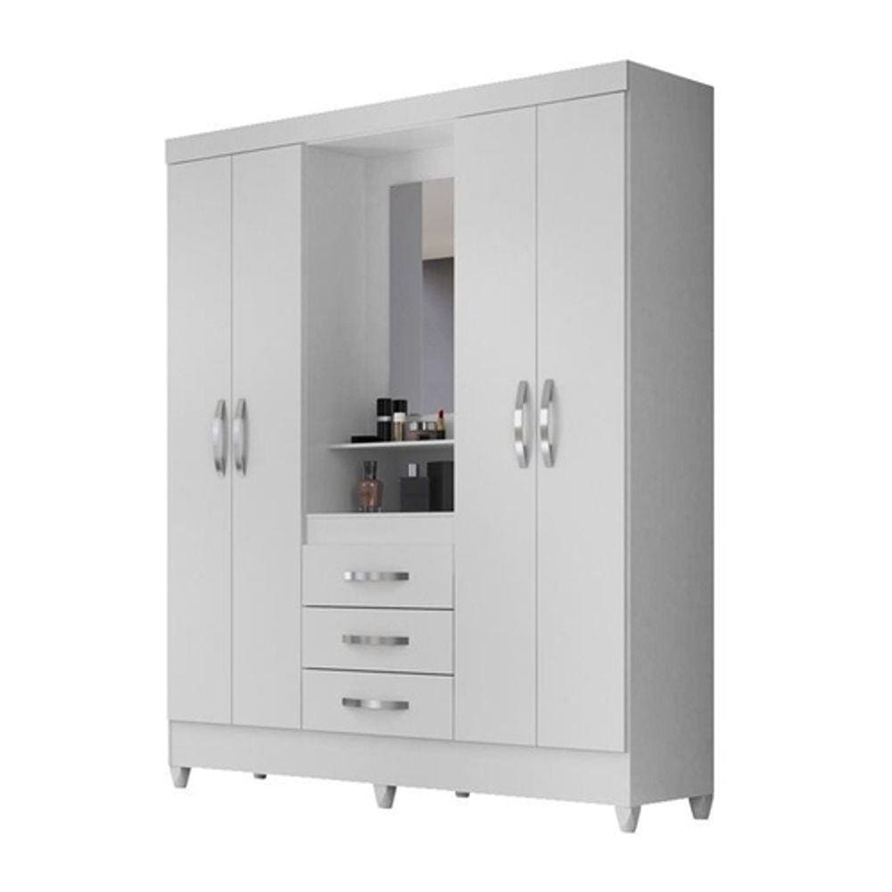 Guarda Roupa Capri Branco/Rosa Flex 4 Portas 3 Gavetas Moval