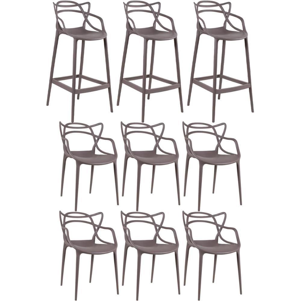 KIT - 3 x banquetas Allegra + 6 cadeiras Allegra