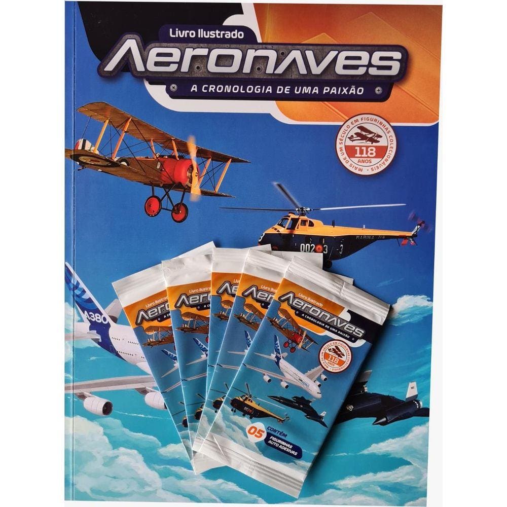 Álbum Figurinhas Aviação + 50 Figurinhas (10 Pacotes)