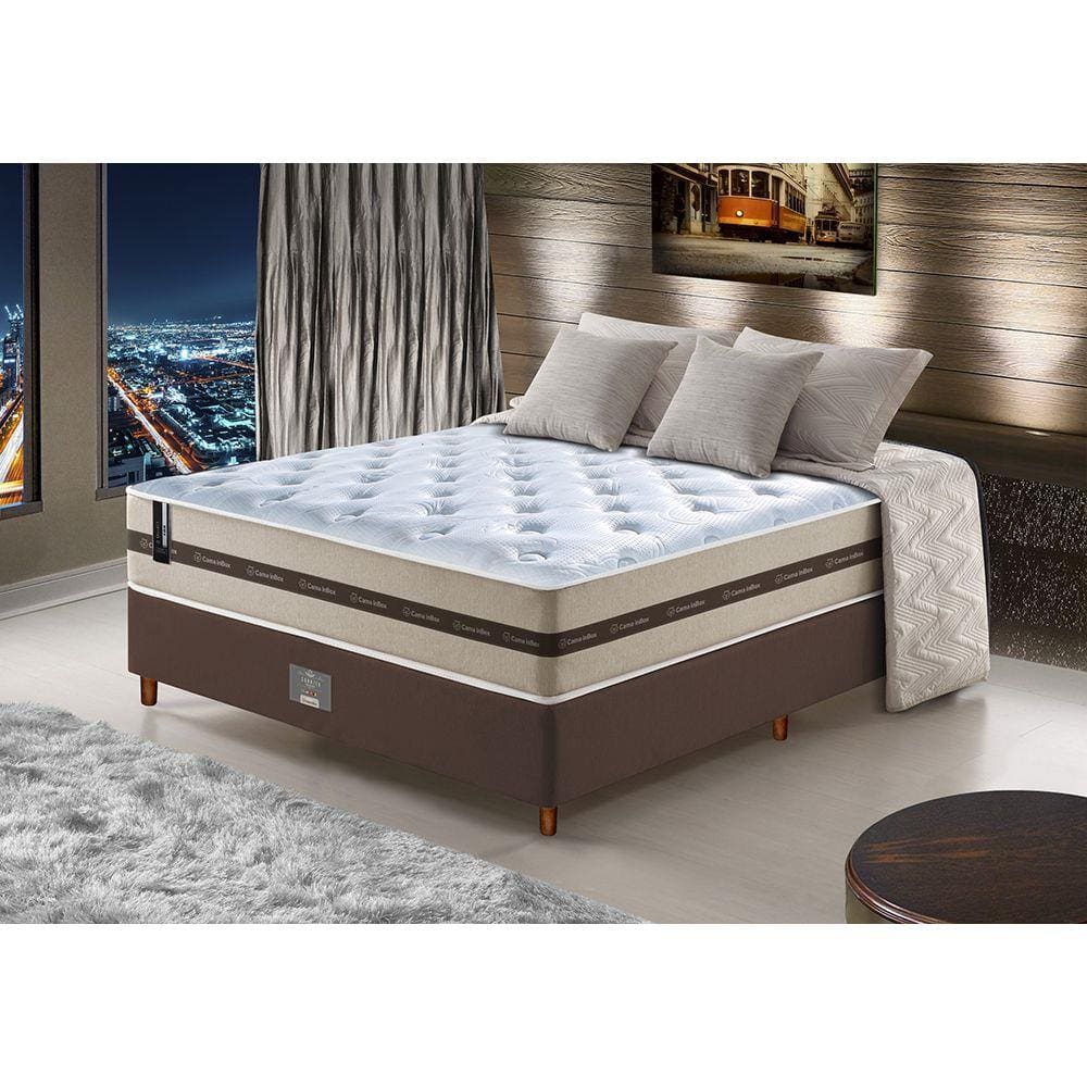 Conjunto Cama Box Casal de Molas Ensacadas com Espuma D26 Cama inBox Select Basic 138x188x65 Bege