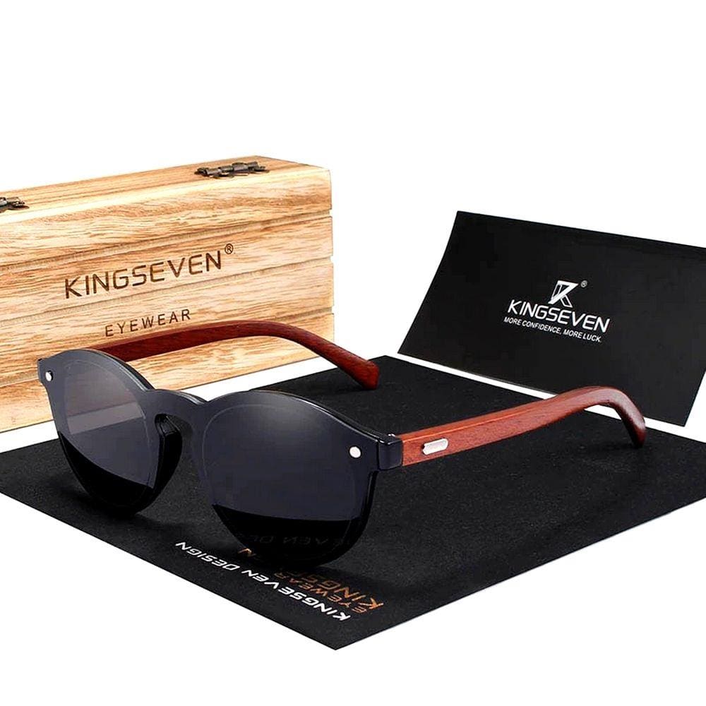 Óculos de Sol Masculino Kingseven Hastes de Madeira Design Artesanal com Proteção Lentes Polarizadas