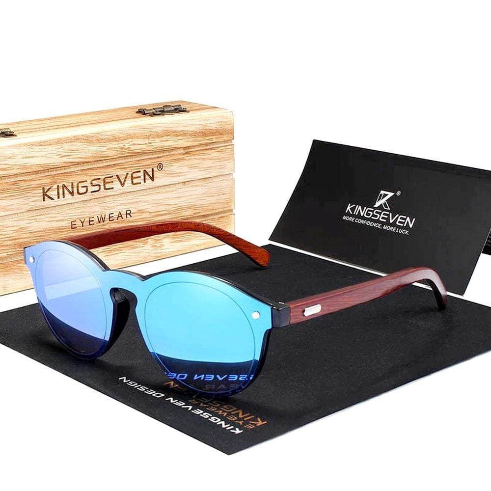 Óculos de Sol Masculino Kingseven Hastes de Madeira Design Artesanal com Proteção Lentes Polarizadas