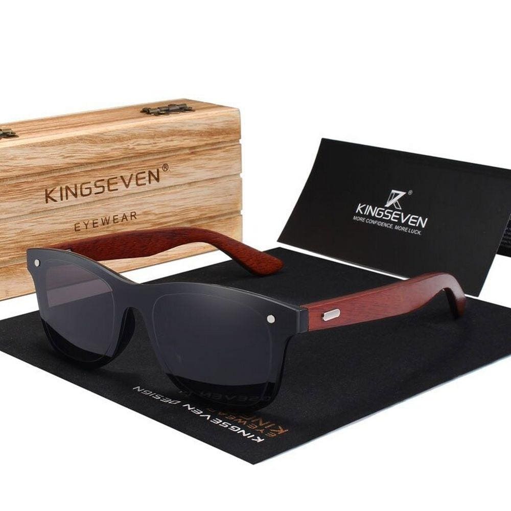 Óculos de Sol Kingseven Retro Hastes de Madeira com Proteção Uv400