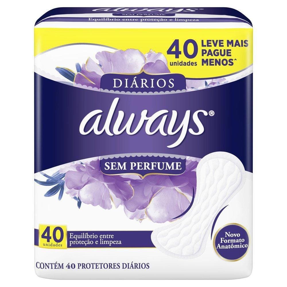 Protetor Diário Always Sem Perfume Leve Mais Pague Menos 40 Unidades
