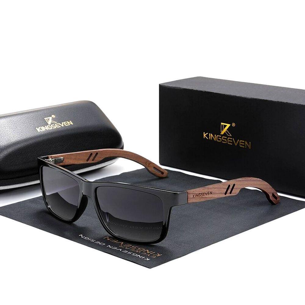 Óculos de Sol Unissex Kingseven Polarizados Artesabal Madeira Moda Casual com Proteção uv400 Anti-Reflexo