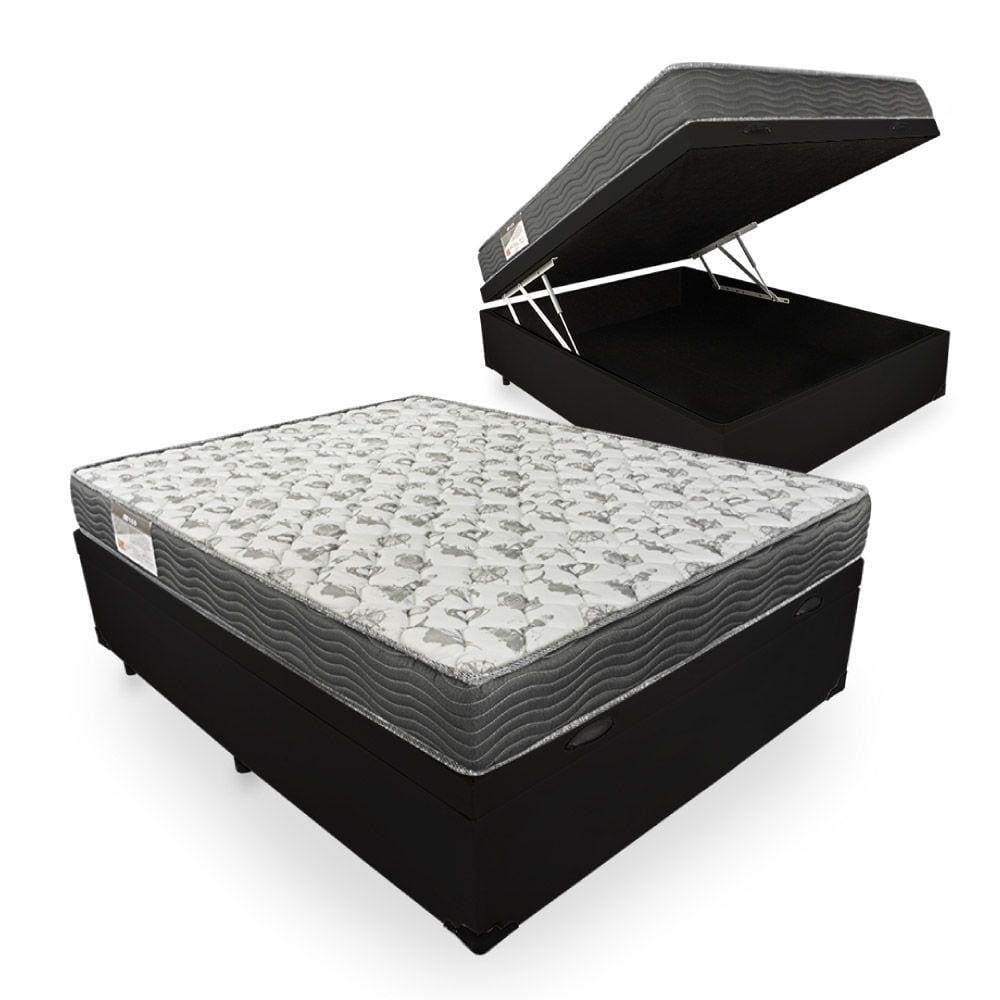 Cama Box Com Baú Casal Sintético + Colchão De Espuma D33 - Ortobom - ISO 100 138cm - Preto