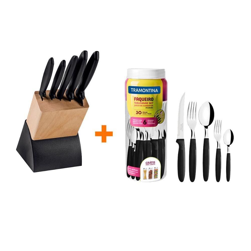 KIT - Faqueiro Plenus 6 Peças + 1 Faqueiro 30 Peças Ipanema Preto - Tramontina