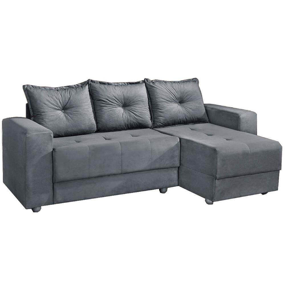 Sofá 3 Lugares com Chaise Florença Tecido Suede 200cm Cor Cinza