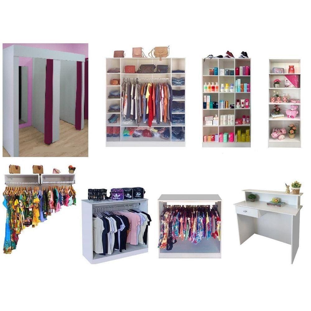Armários Expositores Loja Roupa + Provador + Araras 9 Peças