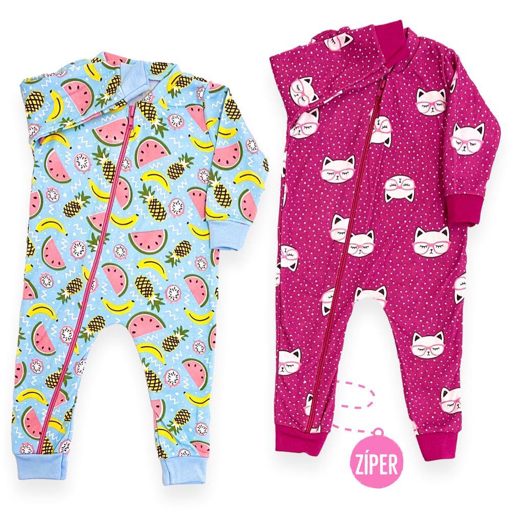 Kit 2pçs Macacão Longo de Zíper Bebê Menina barato atacado | Extra