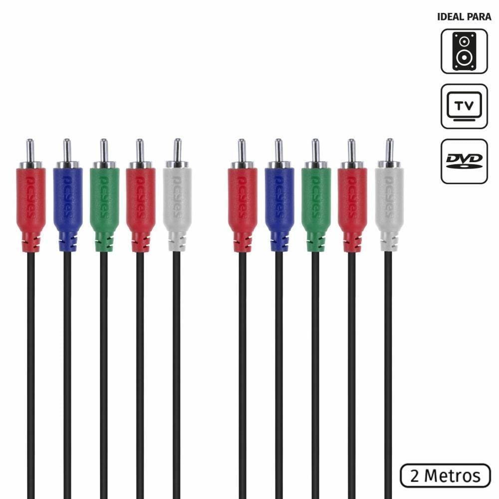 Cabo 5 Rca Macho para 5 Rca Macho Video Componente 2 Metros