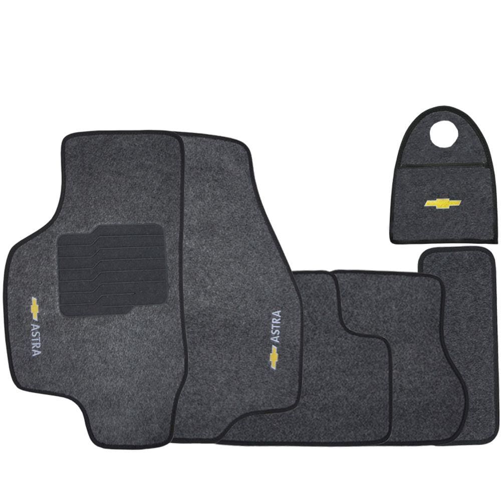 Jogo Tapete Automotivo Carpete + Lixeira Gm Astra 1999 à 2012 Soft Logo Bordado Grafite 6 Peças