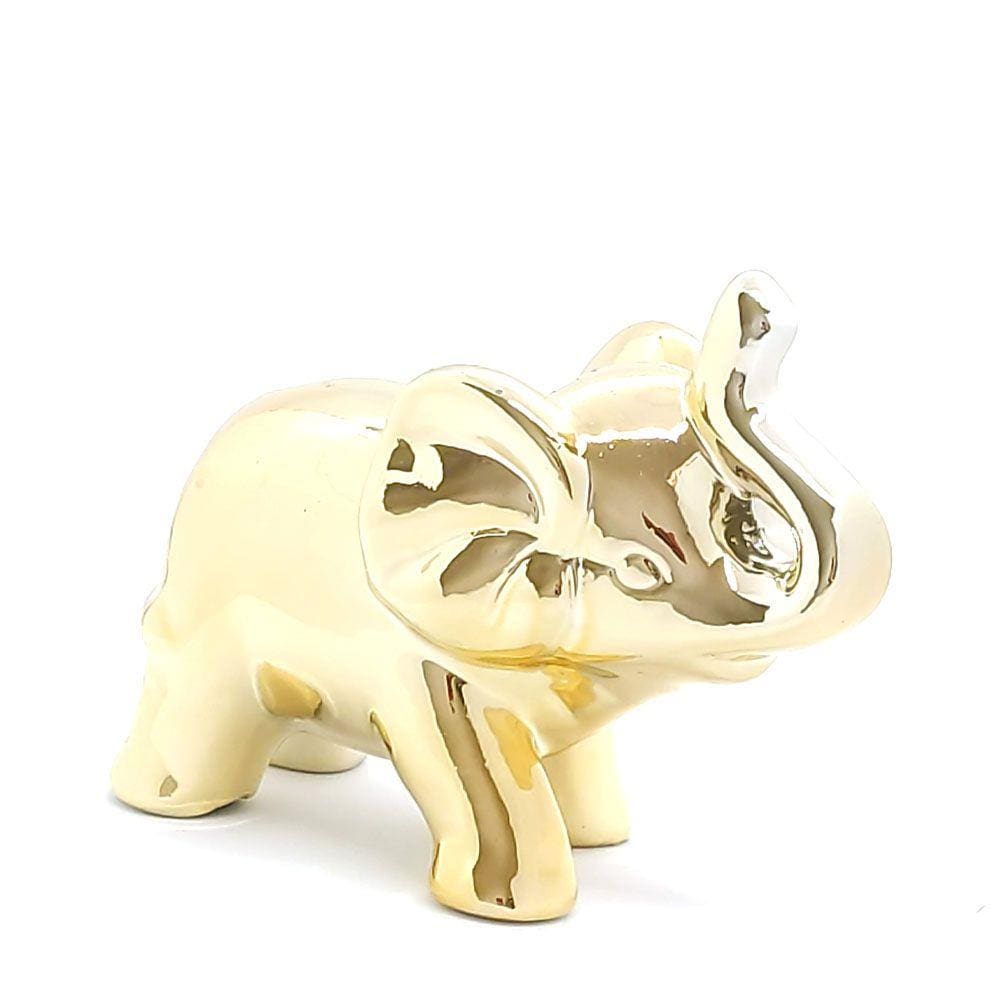 Elefante Em Cerâmica Grande Dourado - 14cm