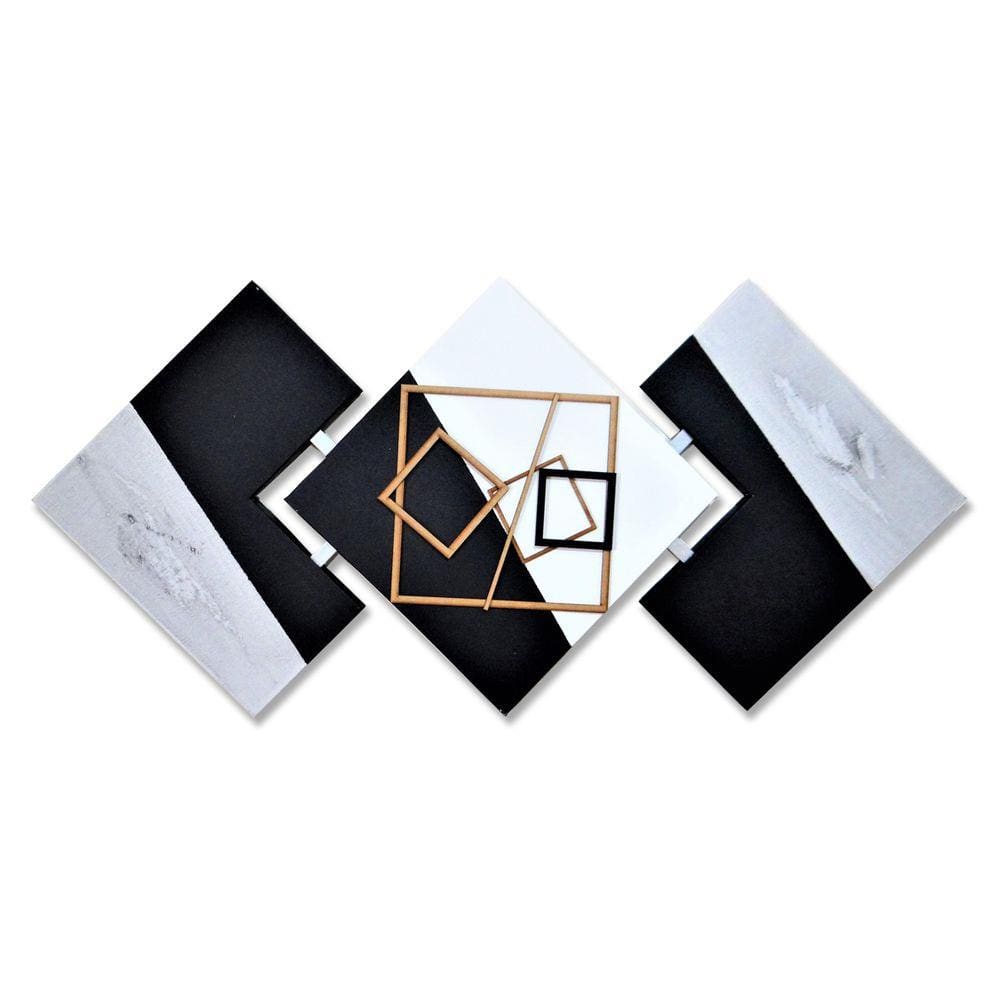 Quadro Quarto Casal Interior Abstrato Preto e Cinza 60x120