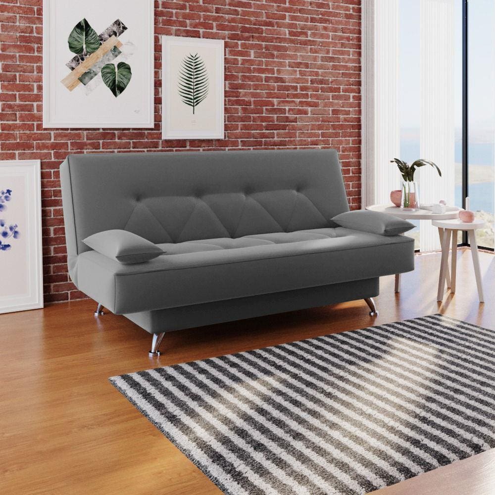 sofá cama 1,80m Flórida Suede Cinza Adonai Estofados