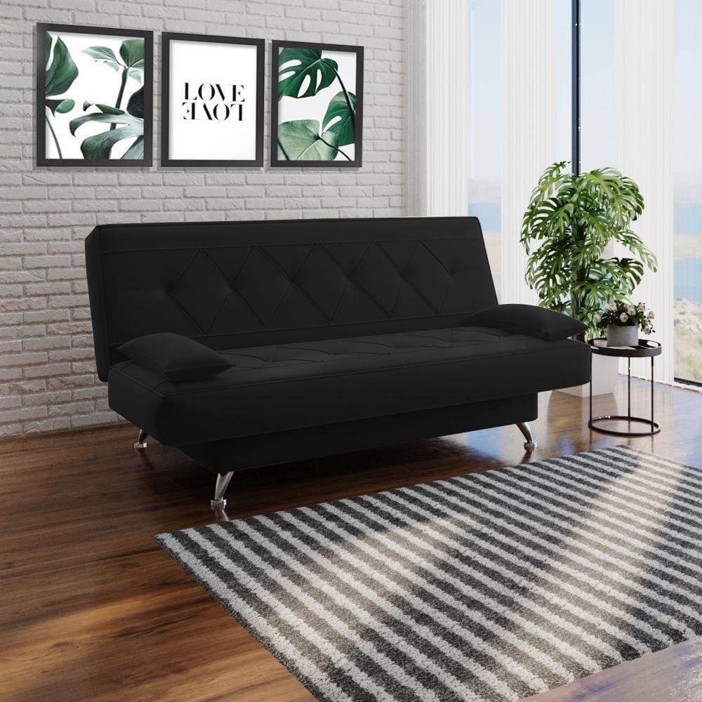sofá cama 1,80m Isabel Suede Preto Adonai Estofados