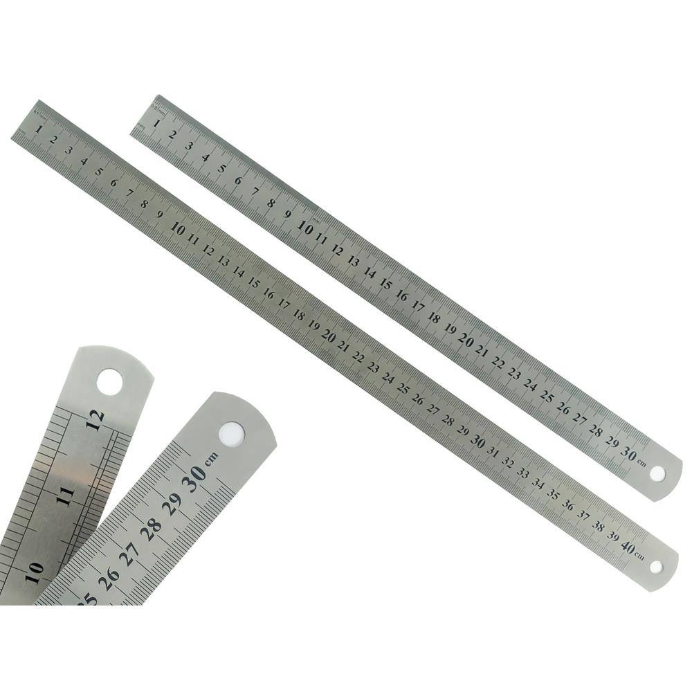Kit Com 2 Réguas Metal Leve De Aço Inoxidável Tamanho 30 e 40 cm Marcação Baixo Relevo Escolar Escritório Engenheiro