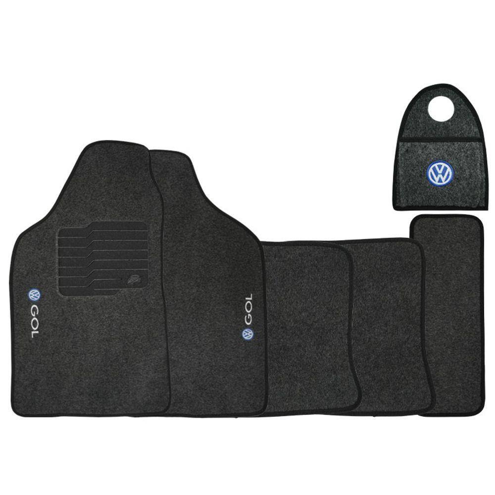 Jogo Tapete Automotivo Carpete + Lixeira Gol Quadrado G2 G3 G4 G5 80/13 Soft Logo Grafite 6 Peças