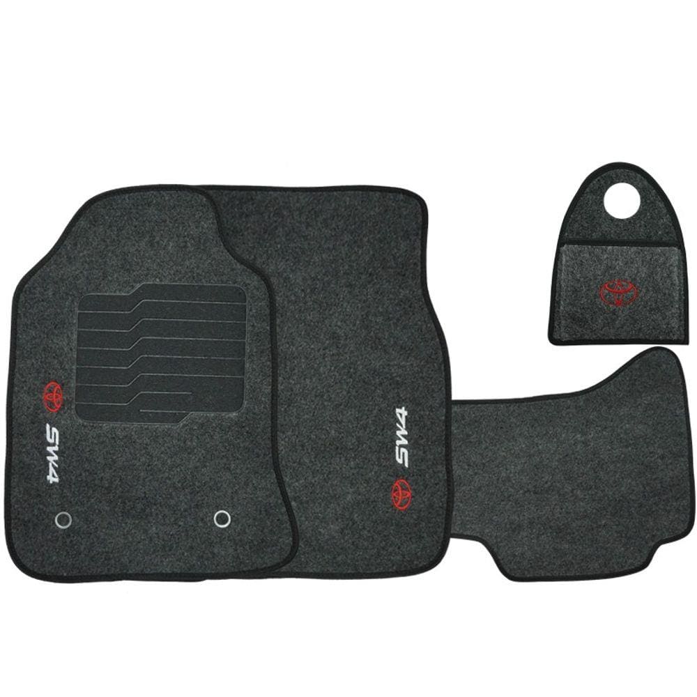 Jogo Tapete Automotivo Carpete + Lixeira Toyota Hilux SW4 2006 à 2015 Soft Logo Bordado Grafite