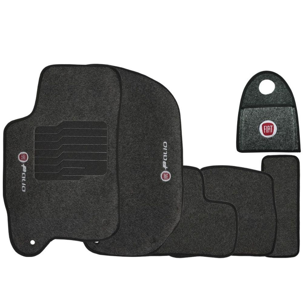 Jogo Tapete Automotivo Carpete + Lixeira Novo Fiat Palio 2012 à 2018 Soft Bordado Grafite 6 Peças