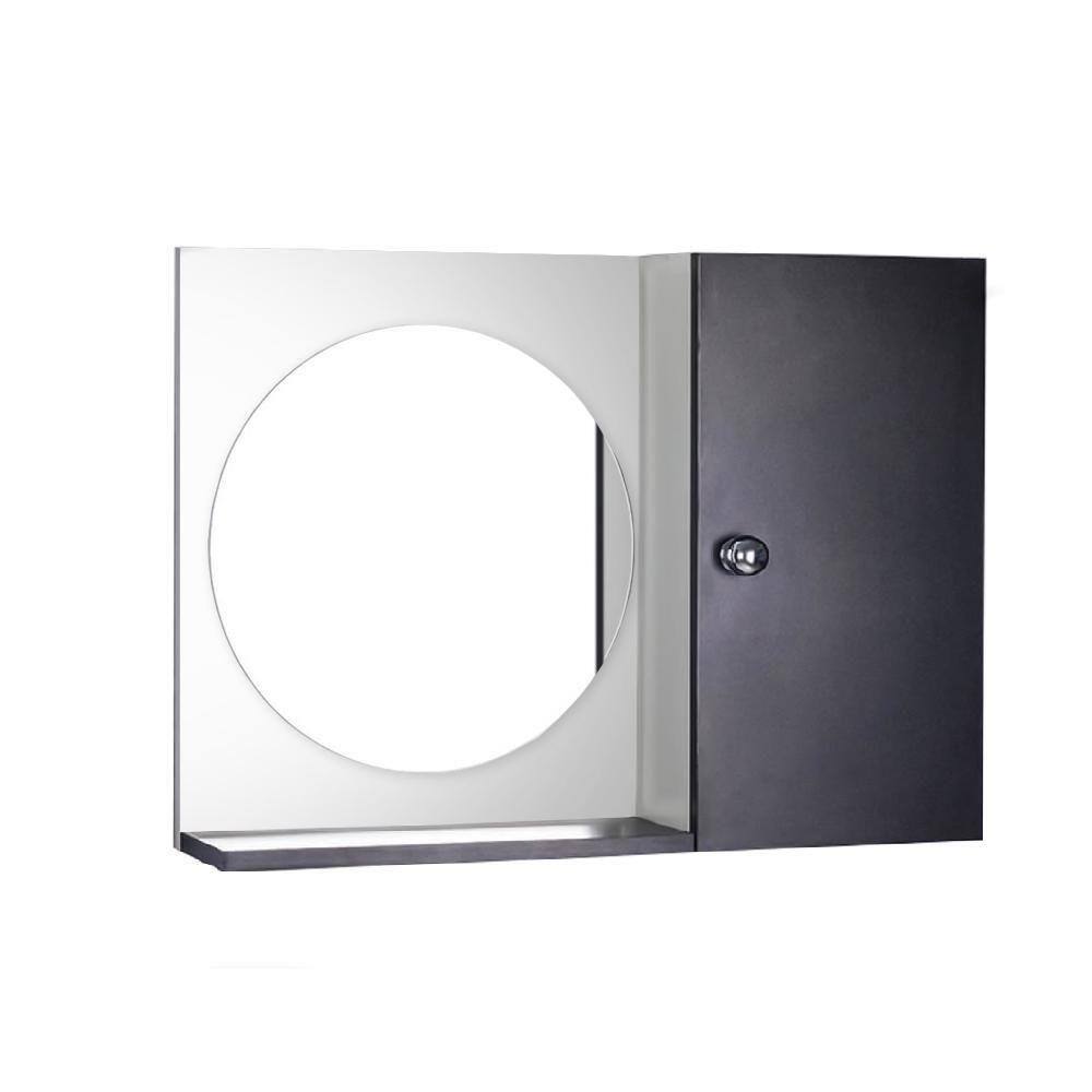 Espelho Redondo para Banheiro com Armário Preto e Branco