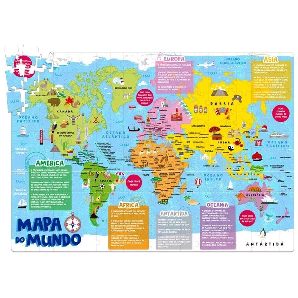 quebra-cabeça educativo - Mapa do mundo - 200 peças