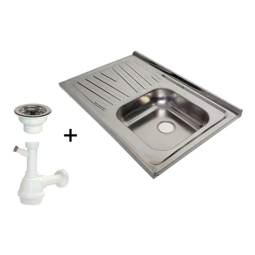 Kit pia de cozinha Fabrinox modelo PSD1000D 1,00 x 0,52 mt com cuba deslocada à direita