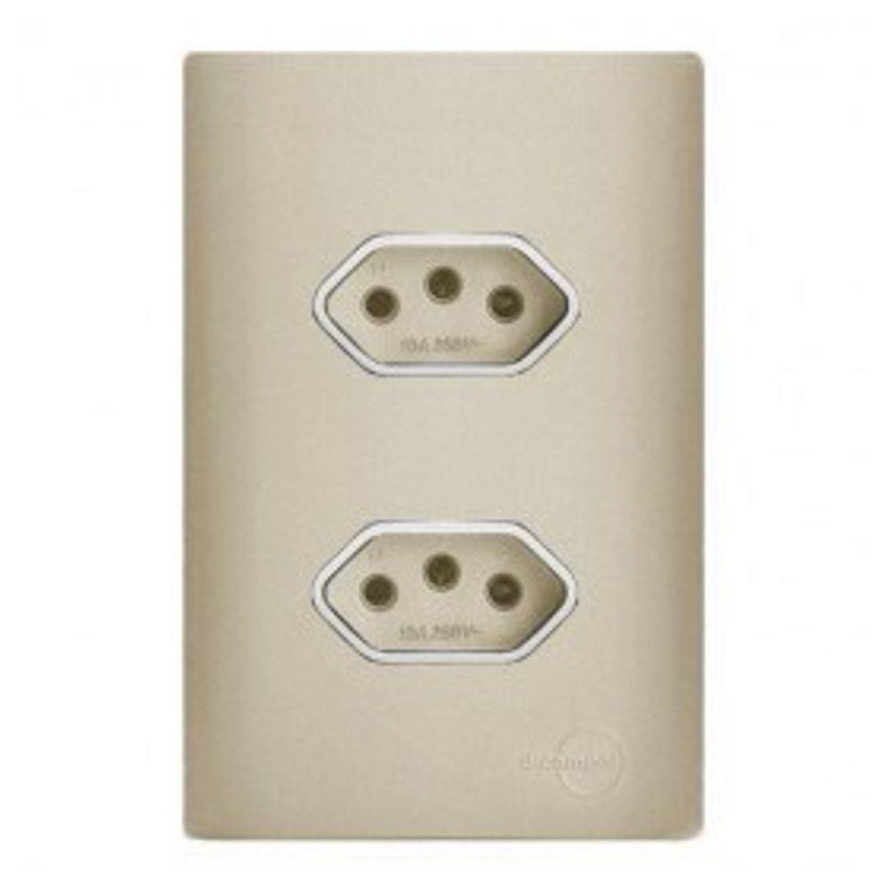 Cj Tomada Dupla 10A Com Suporte 4X2 - Dicompel Novara Champanhe Cromado - Dnv1500/32Chcr