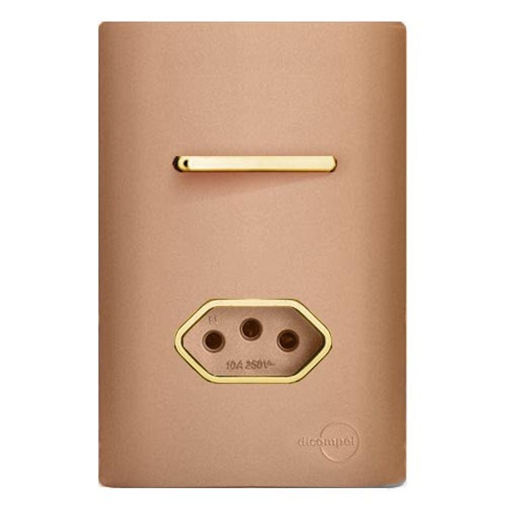 Cj Interruptor Paralelo + Tomada 10A Com Suporte 4X2 - Dicompel Novara Ouro Rose Gold - Dnv1500/20Orgd