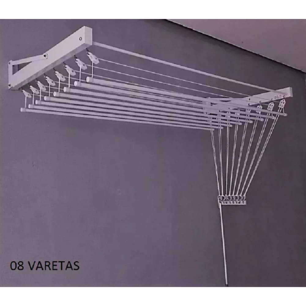 Varal Parede Individual 8 Varetas Alumínio Branco 80cm