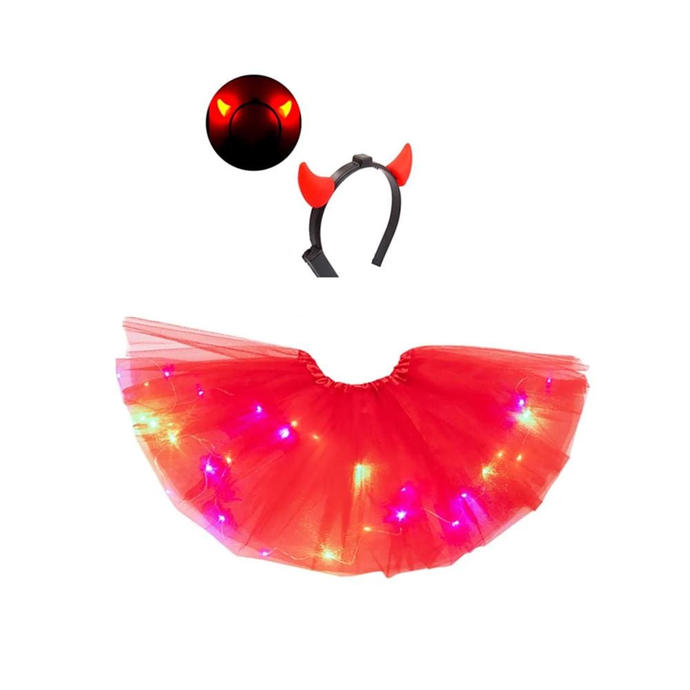 Fantasia Diabinha Infantil Com Saia led E Tiara Led