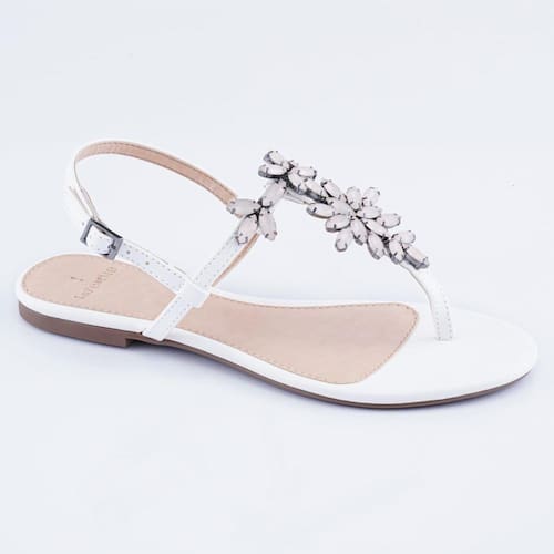 Sandália Branca Sem Salto Com Pedrarias Manu Extra - Main Image