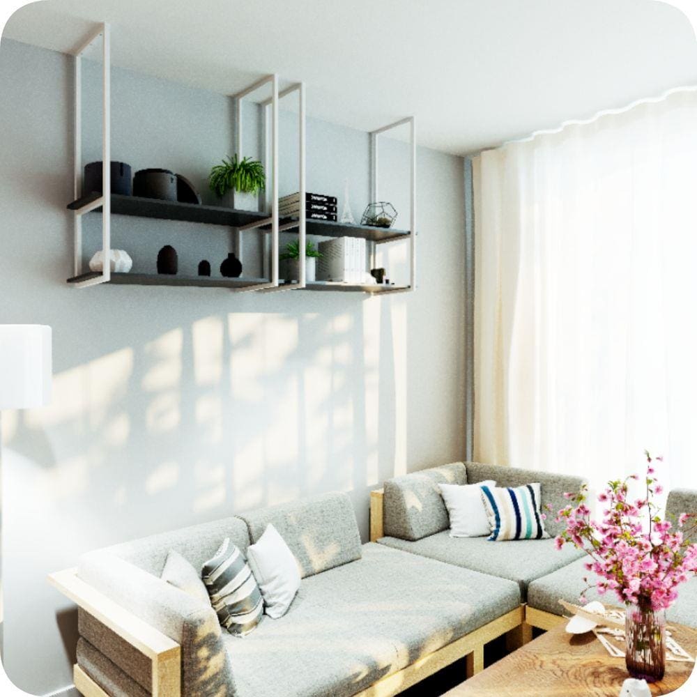 Nicho Branco Prateleira Suspensa Teto Sala Preta 60cm