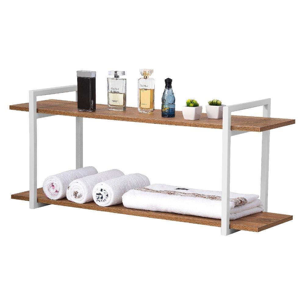 Nicho Banheiro Branco Com Prateleiras Amadeirado 120cm