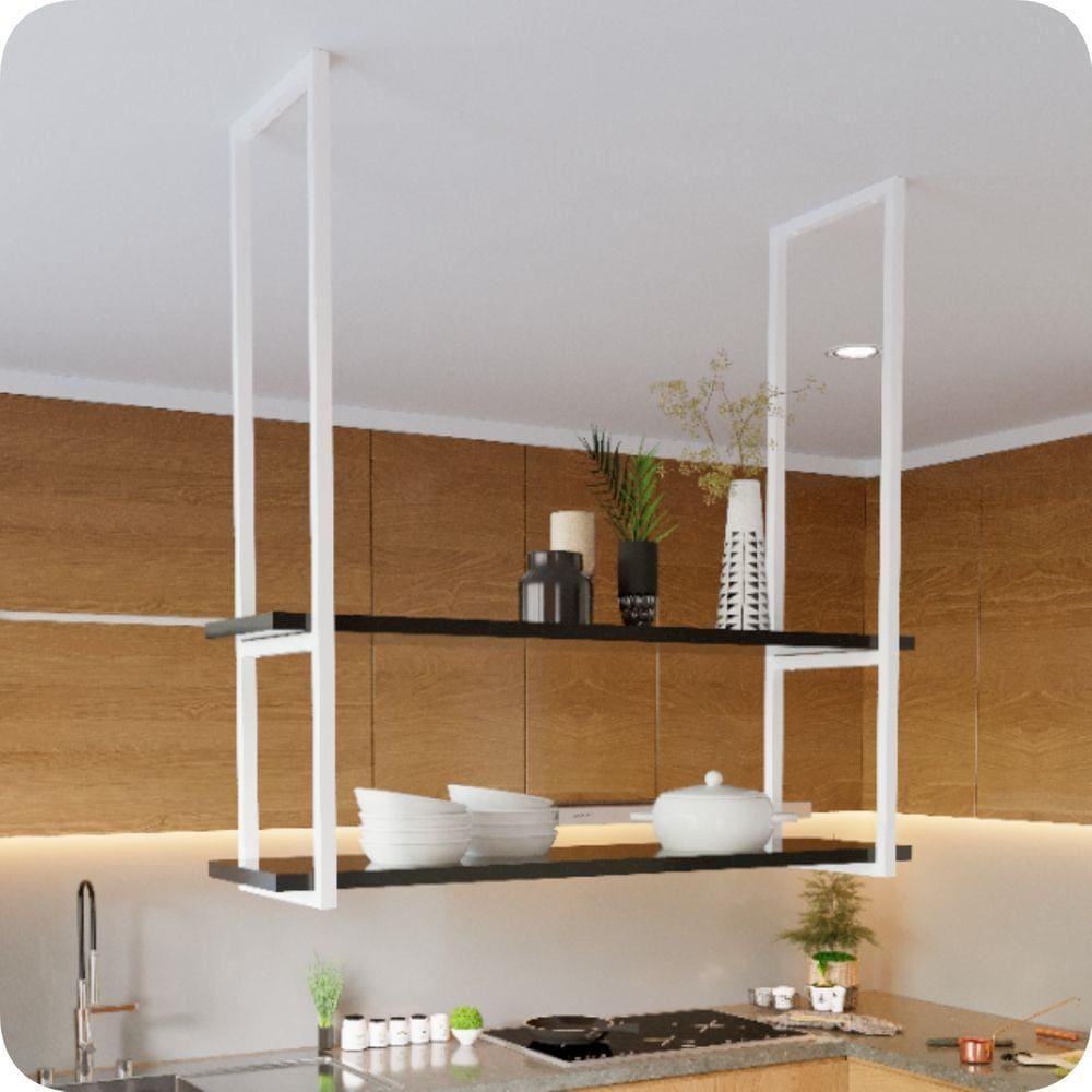 Nicho Branco Prateleira Suspensa Teto Cozinha Preta 60cm
