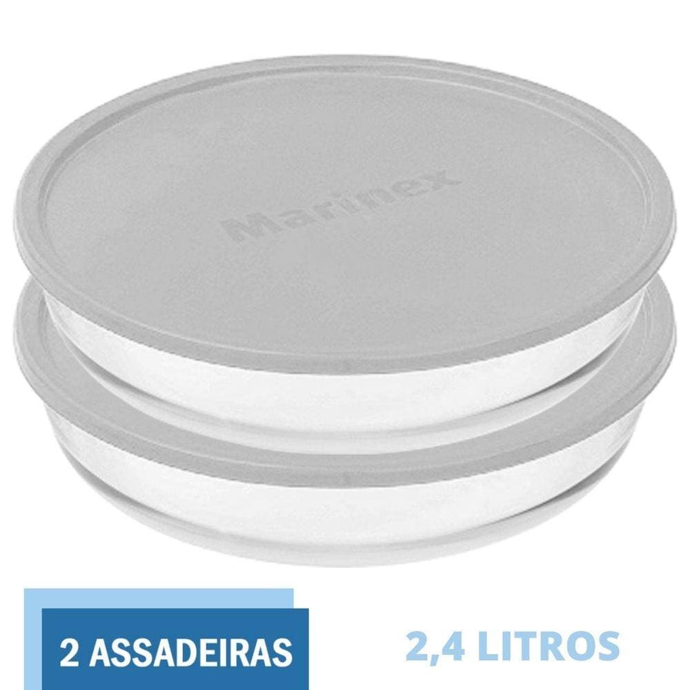 Travessa 2,4L Vidro Temperado Redonda C Tampa Marinex - 2 Un
