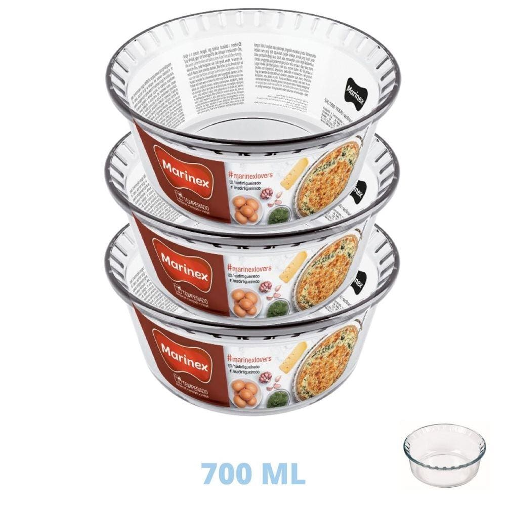 Kit 3 Formas de Vidro Travessa Suflê Redonda 700ml Marinex