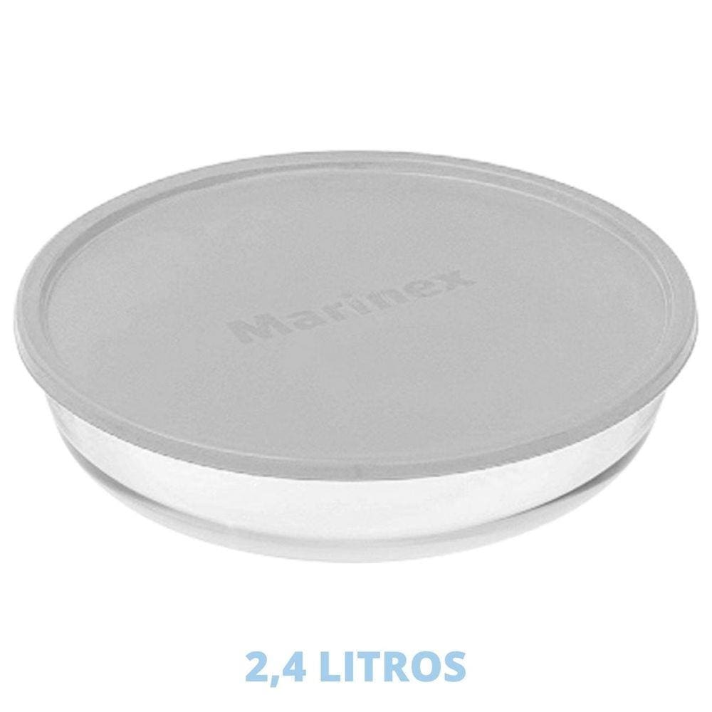 Travessa 2,4L Vidro Temperado Forma Redonda C Tampa Marinex