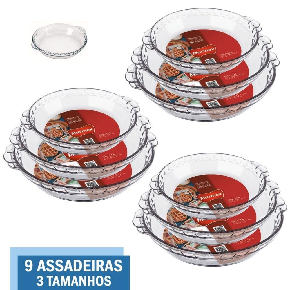 Jogo 9 Peças Forma Filetada 2 De Cada Tamanho Vidro Marinex