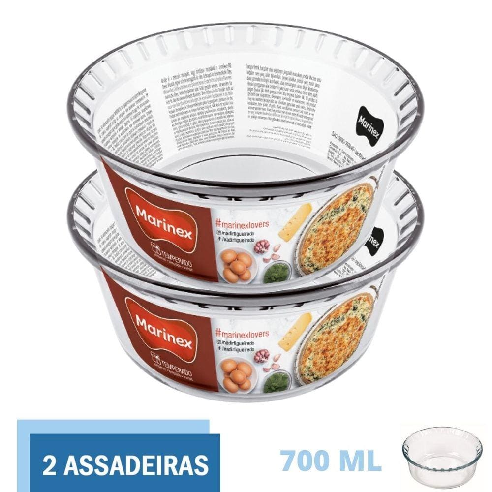 Kit 2 Formas de Vidro Travessa Suflê Redonda 700ml Marinex