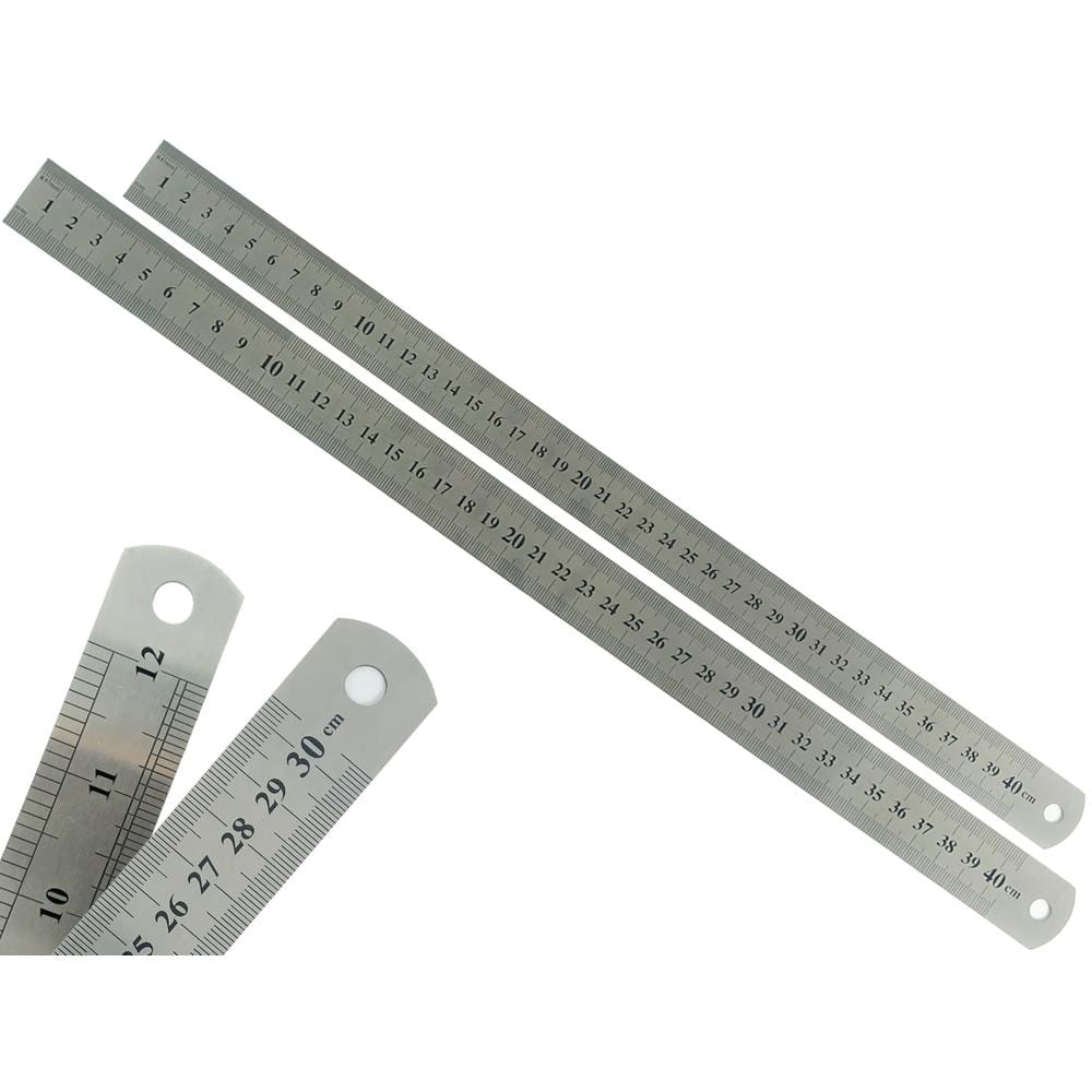 Kit Com 2 Régua Metal Inoxidável Marcação De Baixo Relevo Uso Escolar Escritório Engenheiro Profissional 40 cm