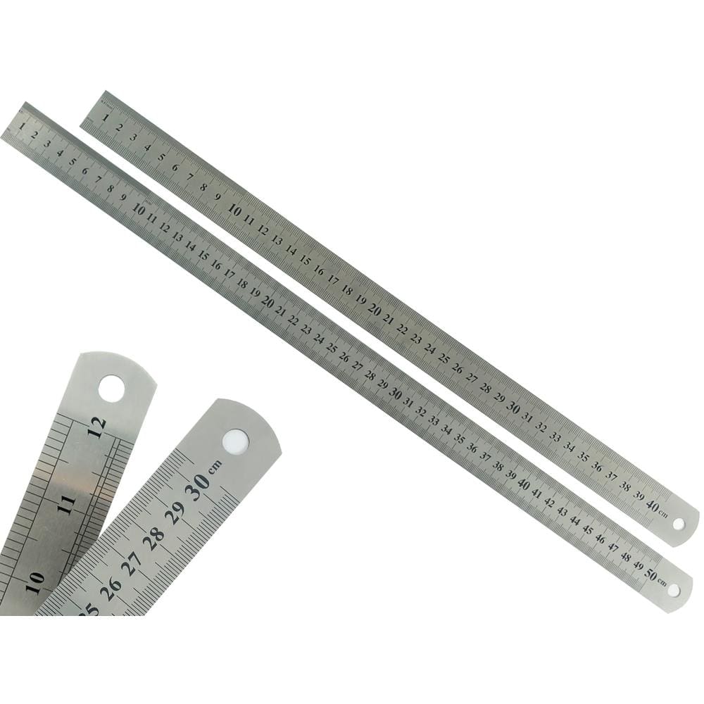 Kit Com 2 Régua Metal Inoxidável Marcação De Baixo Relevo Uso Escolar Escritório Engenheiro Profissional 40 e 50 cm