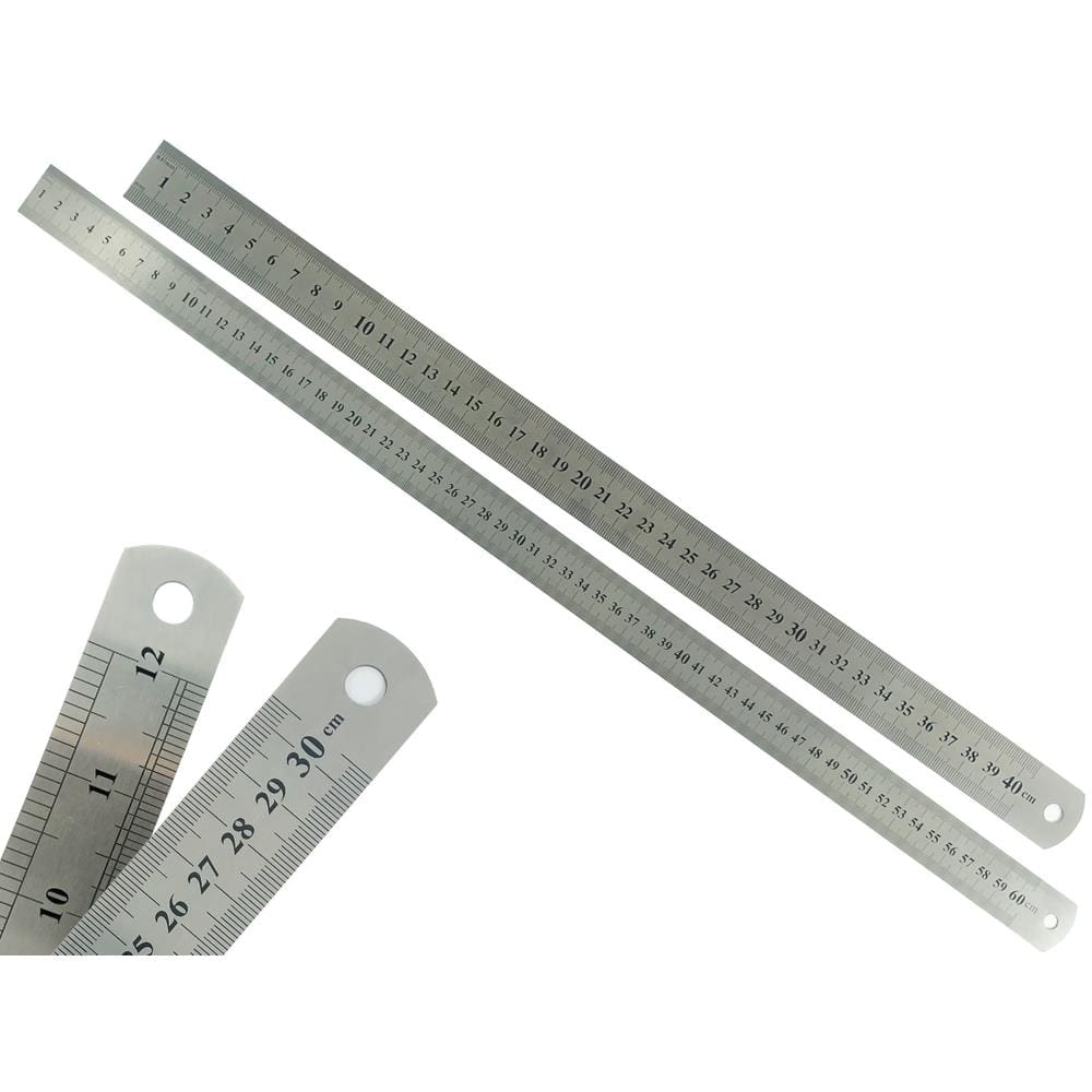 Kit Com 2 Régua Metal Inoxidável Marcação De Baixo Relevo Uso Escolar Escritório Engenheiro Profissional 40 e 60 cm
