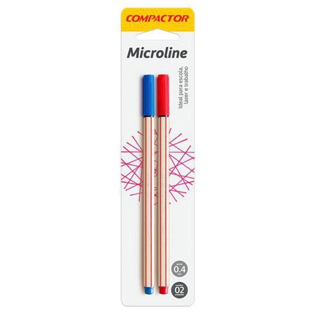 Kit 2 Canetas Microline 0,4 Fina Azul E Vermelho Compactor
