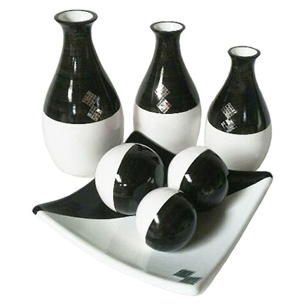 Vasos Trio Garrafas E Centro De Mesa 3 Esferas Black White