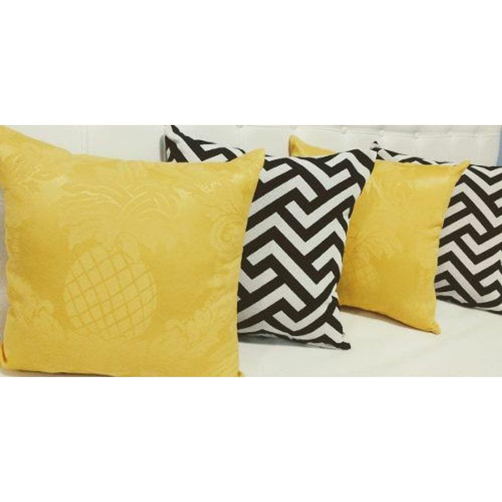 Kit 4 Capas De Almofadas Chevron Jacquard Amarelo 45x45