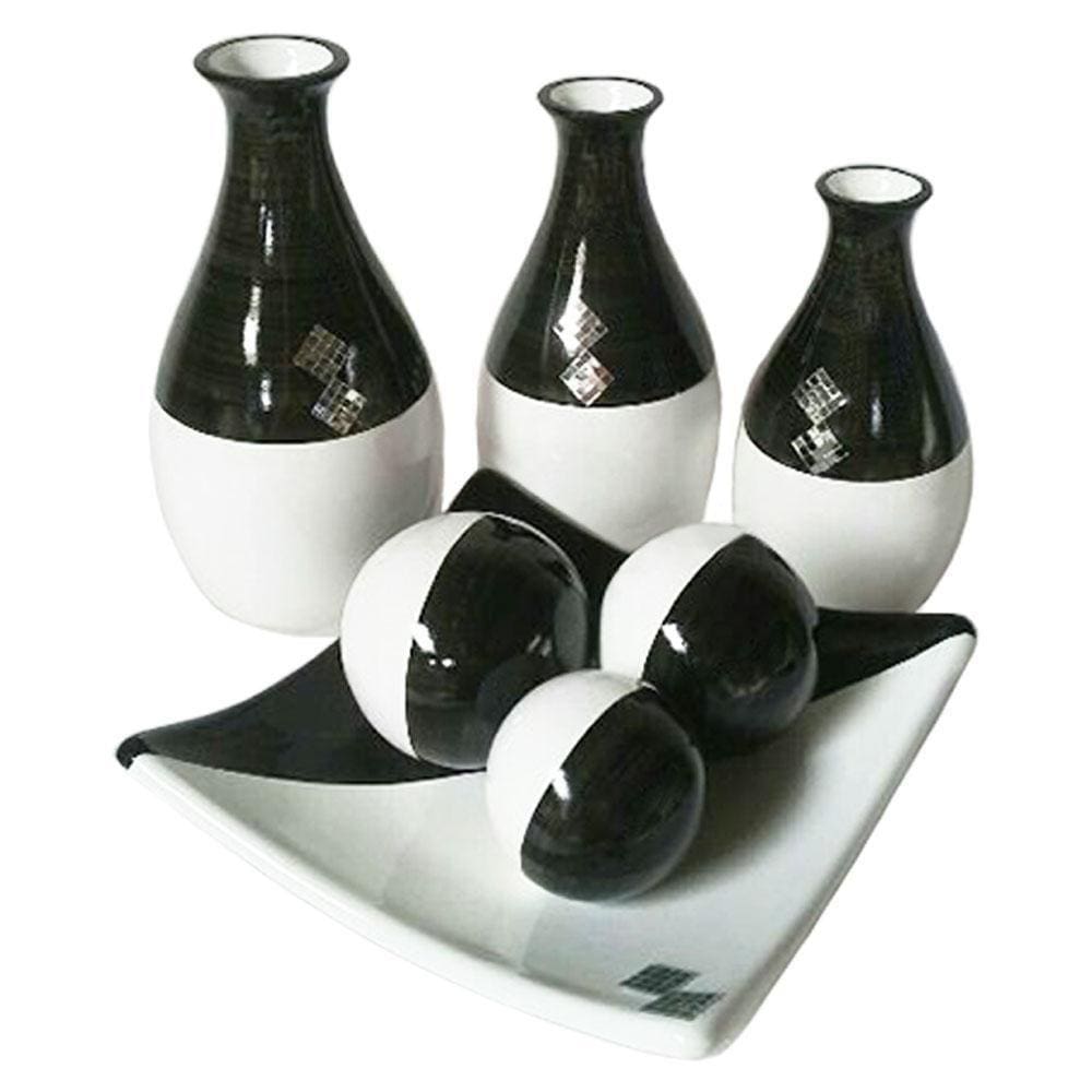 Vasos Trio Garrafas E Centro De Mesa 3 Esferas Black White