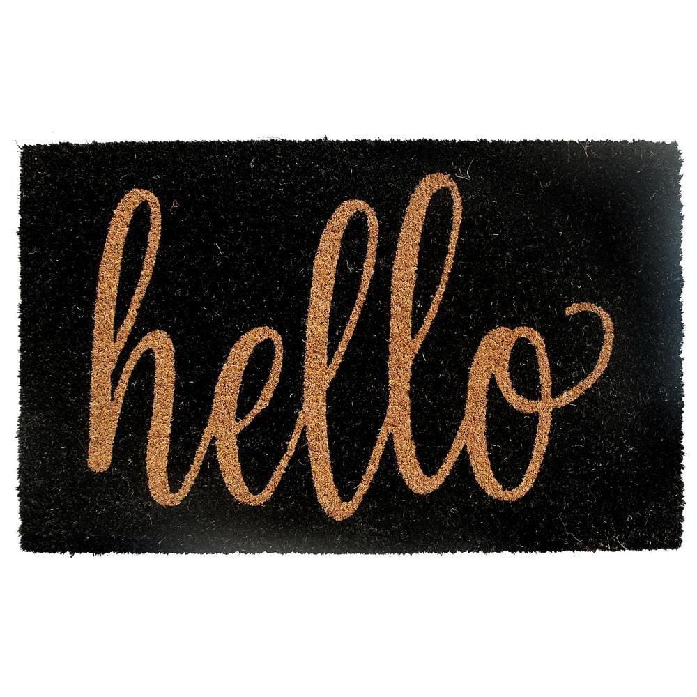 Capacho Fibra Coco Hello 45X75cm Marrom e Preto