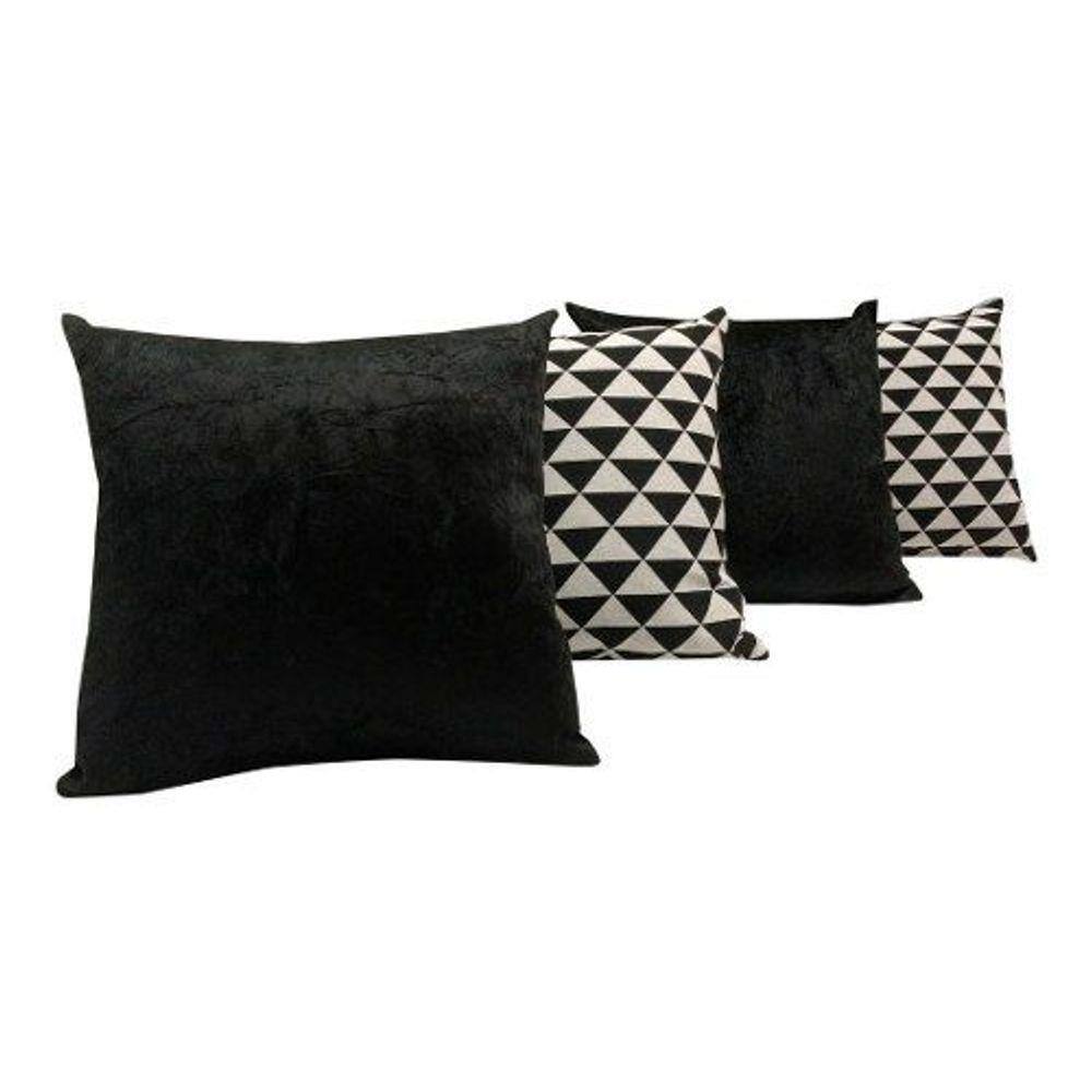 Kit 4 Capas De Almofadas Triangulo Jacquard Sued Preto 45x45
